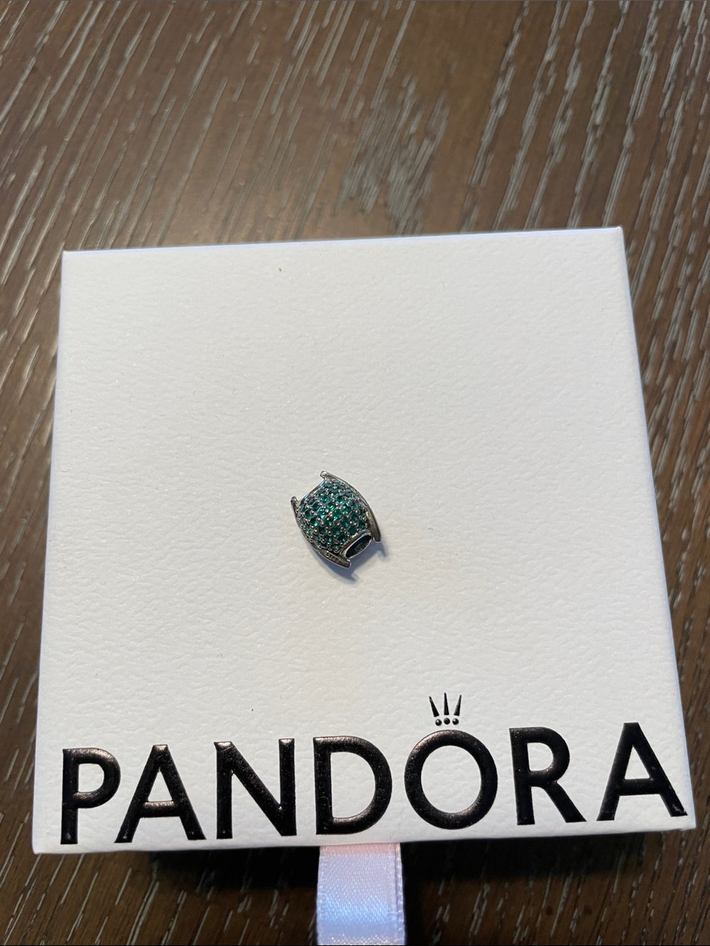 Pandora Sterling Silver Pavé Green Barrel Charm